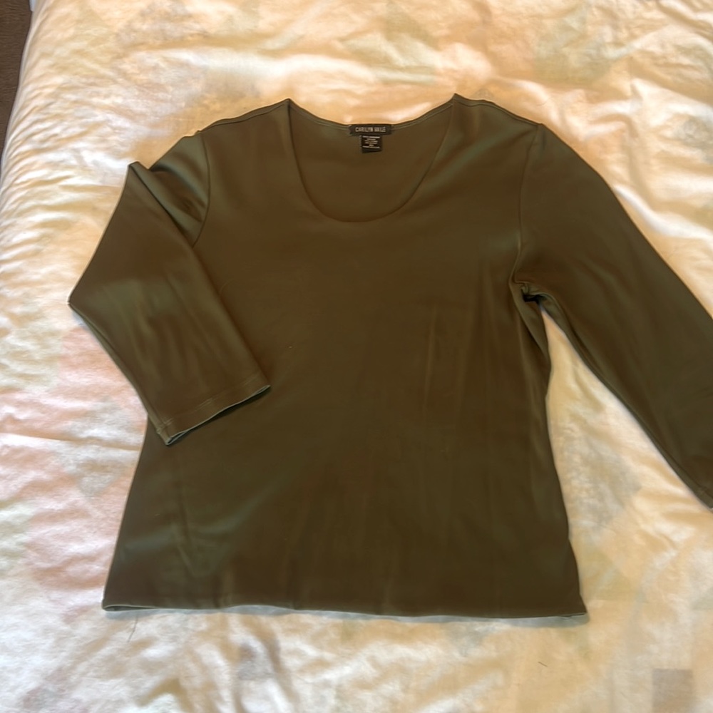 Carilyn Vaile scoopneck, 3/4 quarter sleeve size extra large in olive green top
